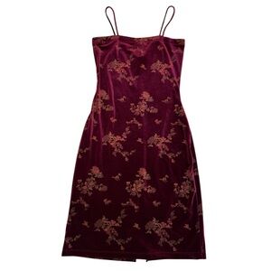 High Maintenance Vintage Floral Maroon Velvet Mini Cocktail Dress Made In USA